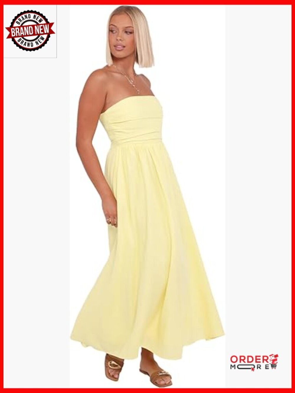 Strapless Maxi A-Line Dress Square Neck Zipper Back Sleeveless